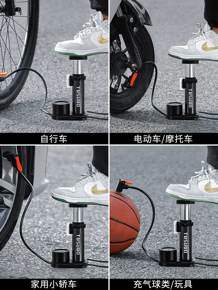 Máy bơm chân cho xe đạp, máy bơm hơi áp suất cao gia dụng, xe điện, xe máy, bóng rổ, di động và đa chức năng