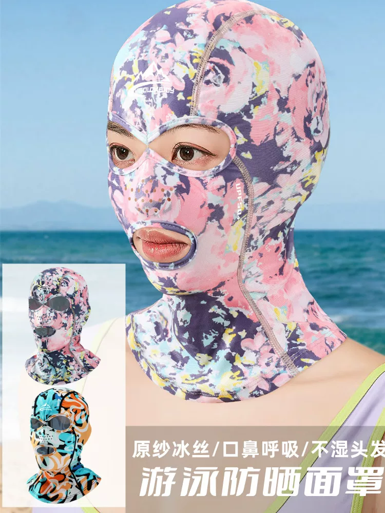 Mũ trùm đầu toàn mặt ngoài trời dành cho nữ, mũ bơi lặn biển mùa hè, mũ bơi chống nắng bằng vải lụa đá thoáng khí cho nam