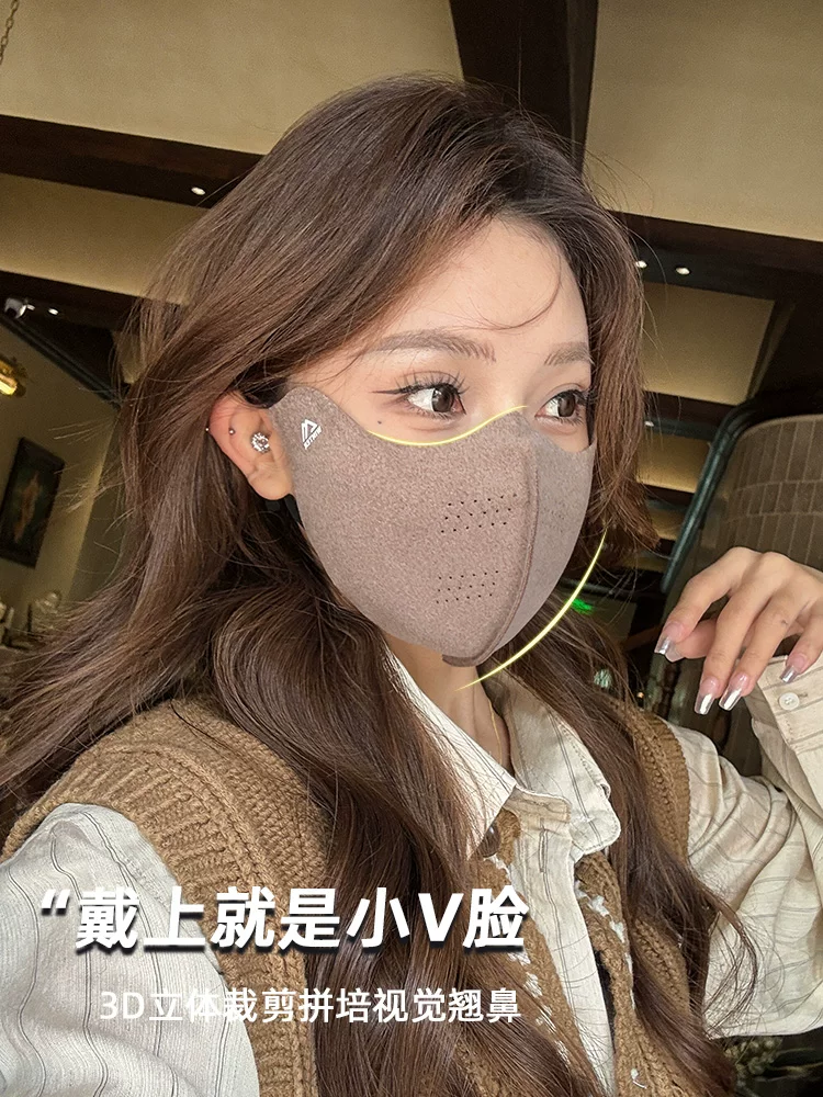 Mặt nạ giữ ấm hai mặt bằng lông cừu mùa thu đông mới dành cho nữ, dày dặn và lót lông cừu để chống lạnh, mặt nạ âm thanh nổi 3D làm thon gọn khuôn mặt.