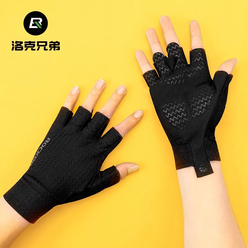 Găng tay chống nắng Rock Brothers Ice Silk Găng tay thể thao dành cho nam và nữ Găng tay đi xe đạp Ngón tay ngắn Câu cá Xe đạp đường trường Găng tay xe đạp