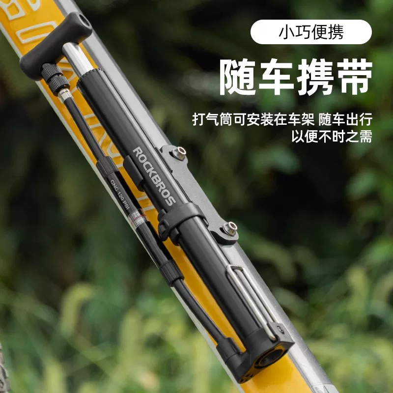 Máy bơm xe đạp Rock Brothers mini cầm tay áp suất cao có đồng hồ đo áp suất Van Schrader phụ kiện xe đạp đường núi