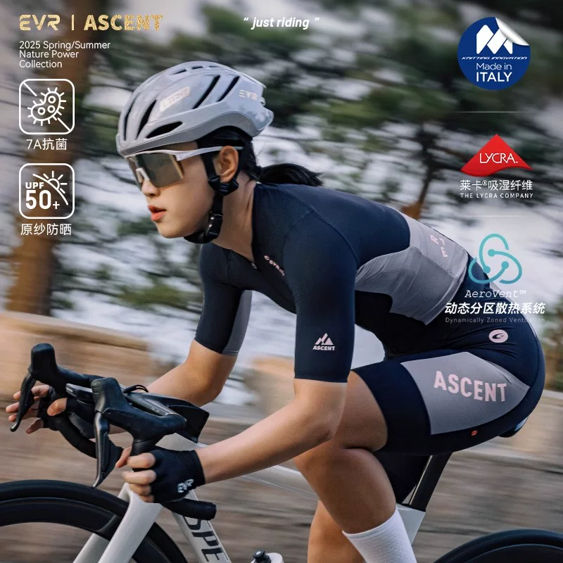 EVR-Breakthrough Áo đi xe đạp dành cho nữ mùa hè Áo đi xe đạp đường trường ngắn tay chắp vá Áo nhanh khô thoáng khí ASCENT