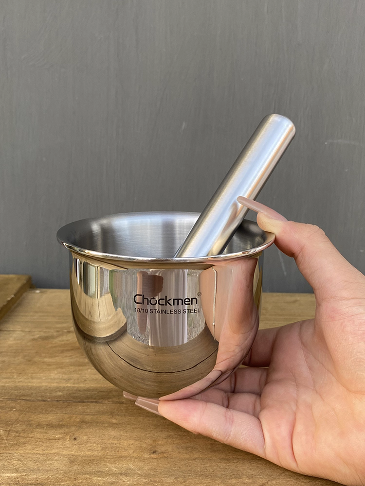 Cối nghiền tỏi bằng thép không gỉ 304, cối nghiền và nghiền thảo dược, chày và cối thủ công chắc chắn, dày dặn để ép tỏi.