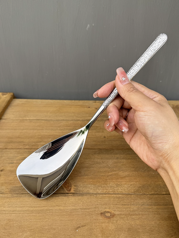 Muỗng ăn bằng thép không gỉ 18/10 đầu tròn kiểu Hàn Quốc, cán dài, dùng cho món chính, súp