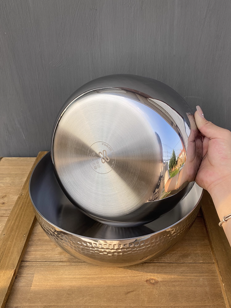 Bộ bát inox 304 chạm khắc hoa văn, dày dặn dùng trong gia đình, bát nhà bếp để đánh trứng, nhào bột, rửa rau, dùng làm bát lẩu và súp.