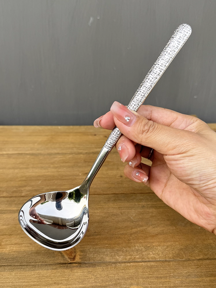 Muỗng ăn bằng thép không gỉ 18/10 đầu tròn kiểu Hàn Quốc, cán dài, dùng cho món chính, súp