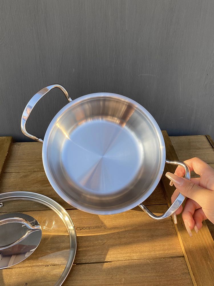 Nồi sữa hai tay cầm bằng thép không gỉ 18/10 siêu tiện dụng, nồi đa năng dùng để chiên, nấu ăn và nồi súp nhỏ dành cho một người, thích hợp để nấu mì, 18cm.