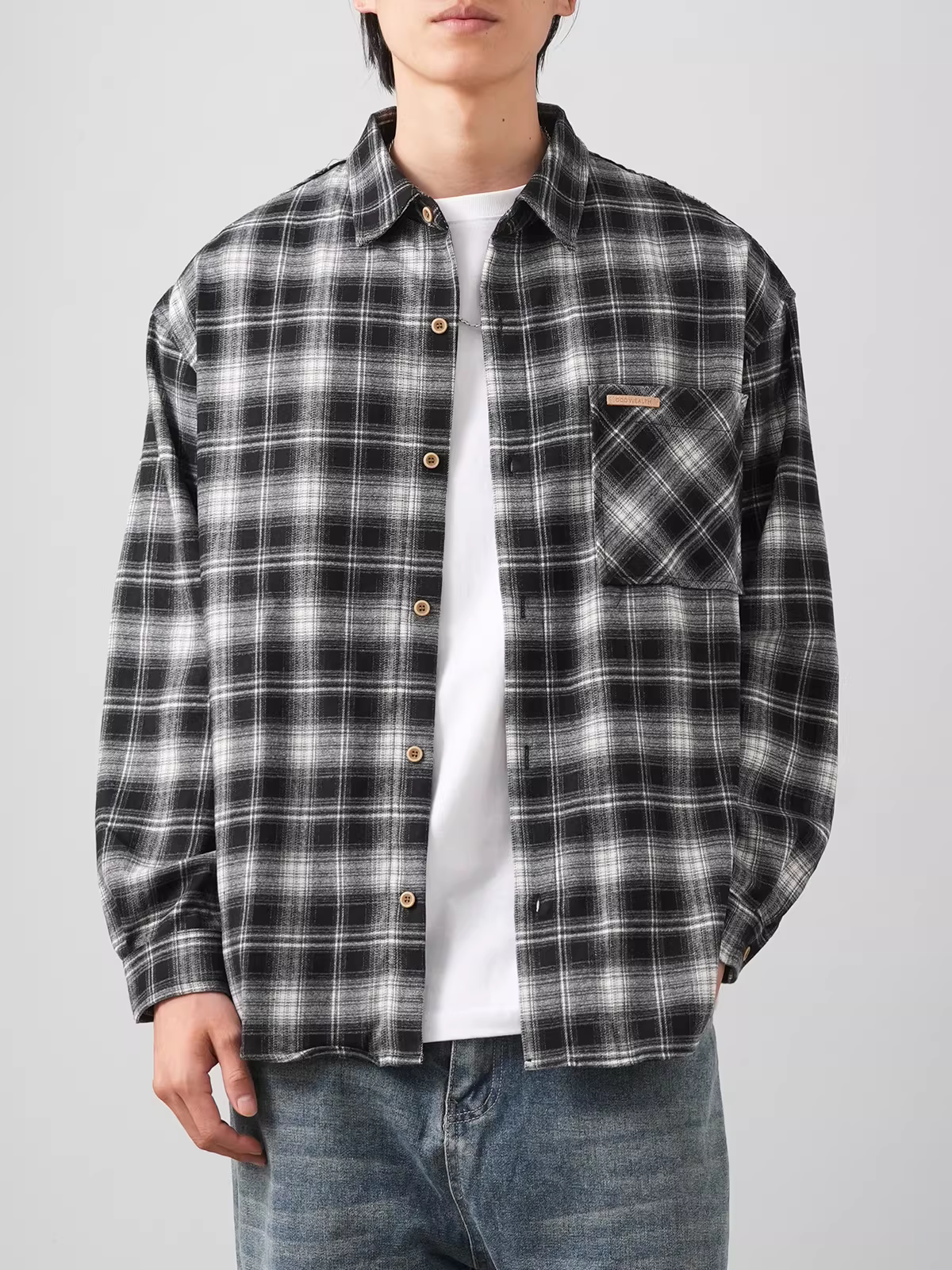 Áo sơ mi kẻ sọc flannel dày dặn dành cho nam, tay dài, kiểu dáng cổ điển Mỹ mùa thu, áo sơ mi có túi chải mềm, cổ áo lật.