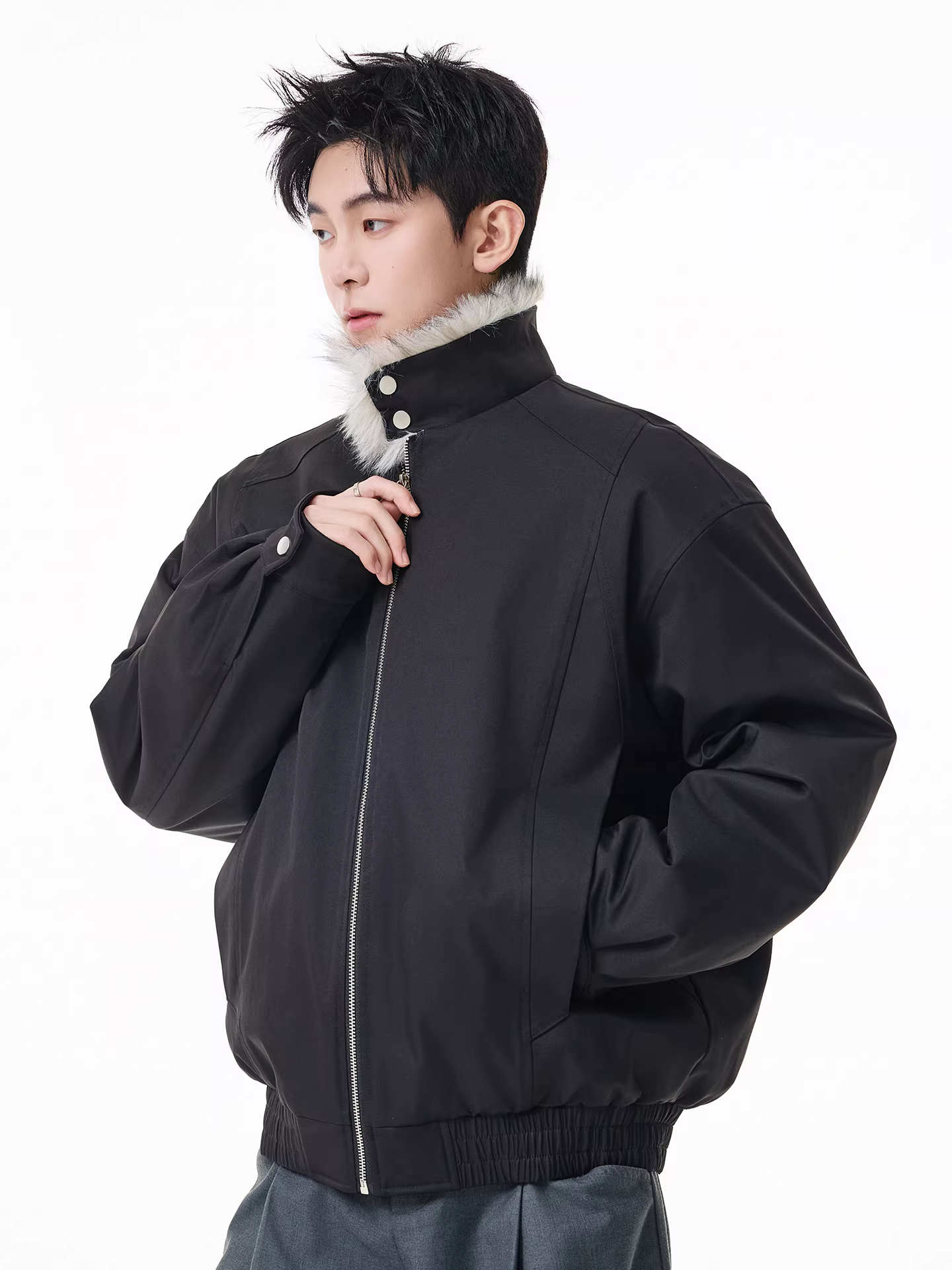 Áo khoác cotton mùa đông nam có cổ lông, dày dặn và ấm áp, kiểu dáng ngắn phong cách Mỹ dành cho nam giới