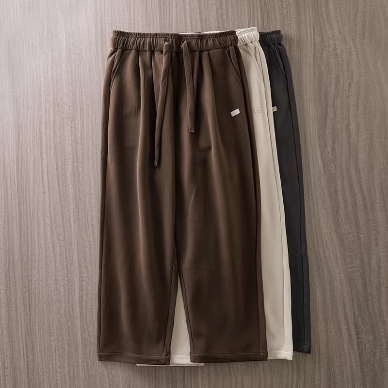 Quần thể thao nam ống đứng chất dày, kiểu mới thu đông 2024, phong cách Mỹ, màu trơn, chất liệu mềm mại, quần thể thao ống đứng rộng rãi, quần thường ngày thoải mái.