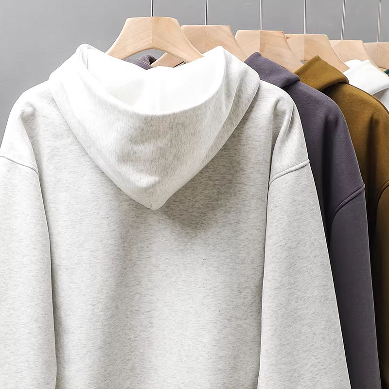 Áo nỉ lông cừu hạng nặng 460G phong cách Nhật Bản dành cho nam, có mũ trùm đầu, mùa đông, lót lông cừu, dày dặn, rộng rãi, áo khoác thể thao màu trơn dành cho các cặp đôi