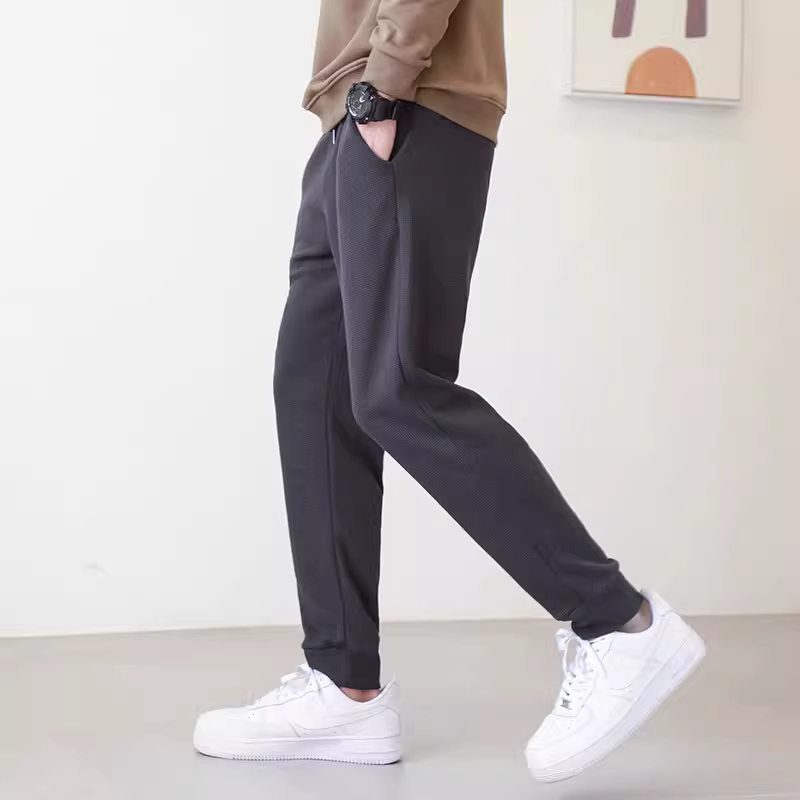 Quần jogger dệt kim kiểu Nhật dành cho nam, mùa xuân và mùa thu, dáng rộng, cảm giác cao cấp, quần dài thường ngày lót lông cừu, hợp thời trang.
