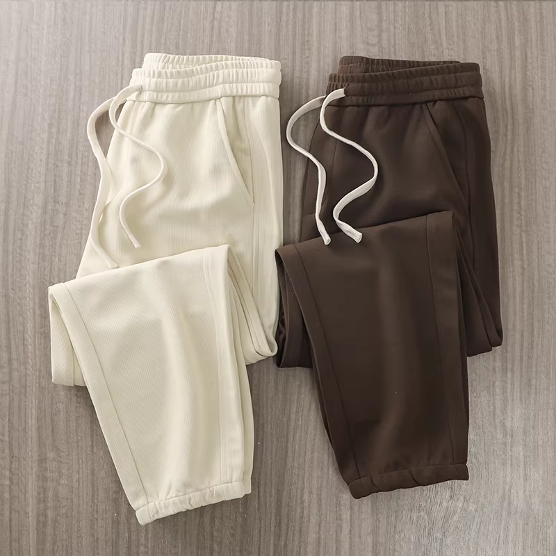 Quần thể thao hạng nặng kiểu Mỹ nguyên chất dành cho nam, mùa xuân thu 2023 mới, quần dài dáng rộng có sọc dọc, quần dài dáng rộng thông thường