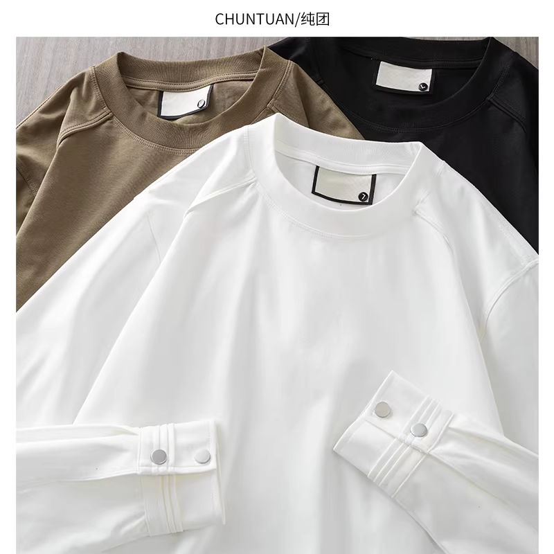 Áo thun nam tay dài cổ tròn, kiểu dáng Mỹ mùa xuân thu, lớp trong màu trơn với tay raglan, áo sweatshirt rộng rãi.