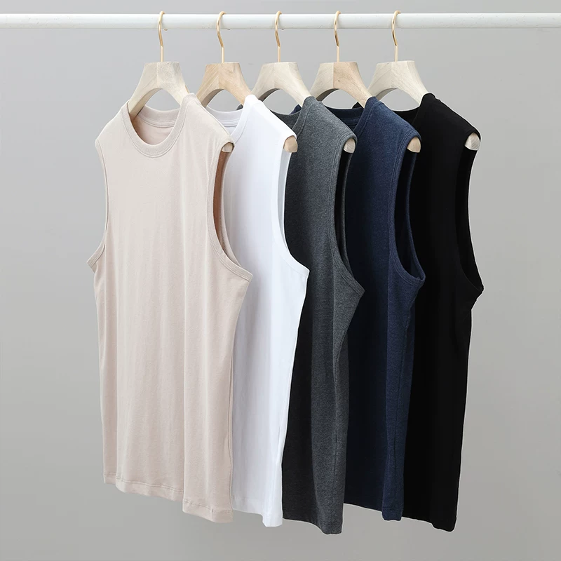 Áo thun không tay kiểu Nhật dành cho nam, thương hiệu thời thượng, dáng rộng, áo ba lỗ bằng cotton nguyên chất, áo lót thể thao, áo vest trắng không tay chơi bóng rổ dành cho nữ.