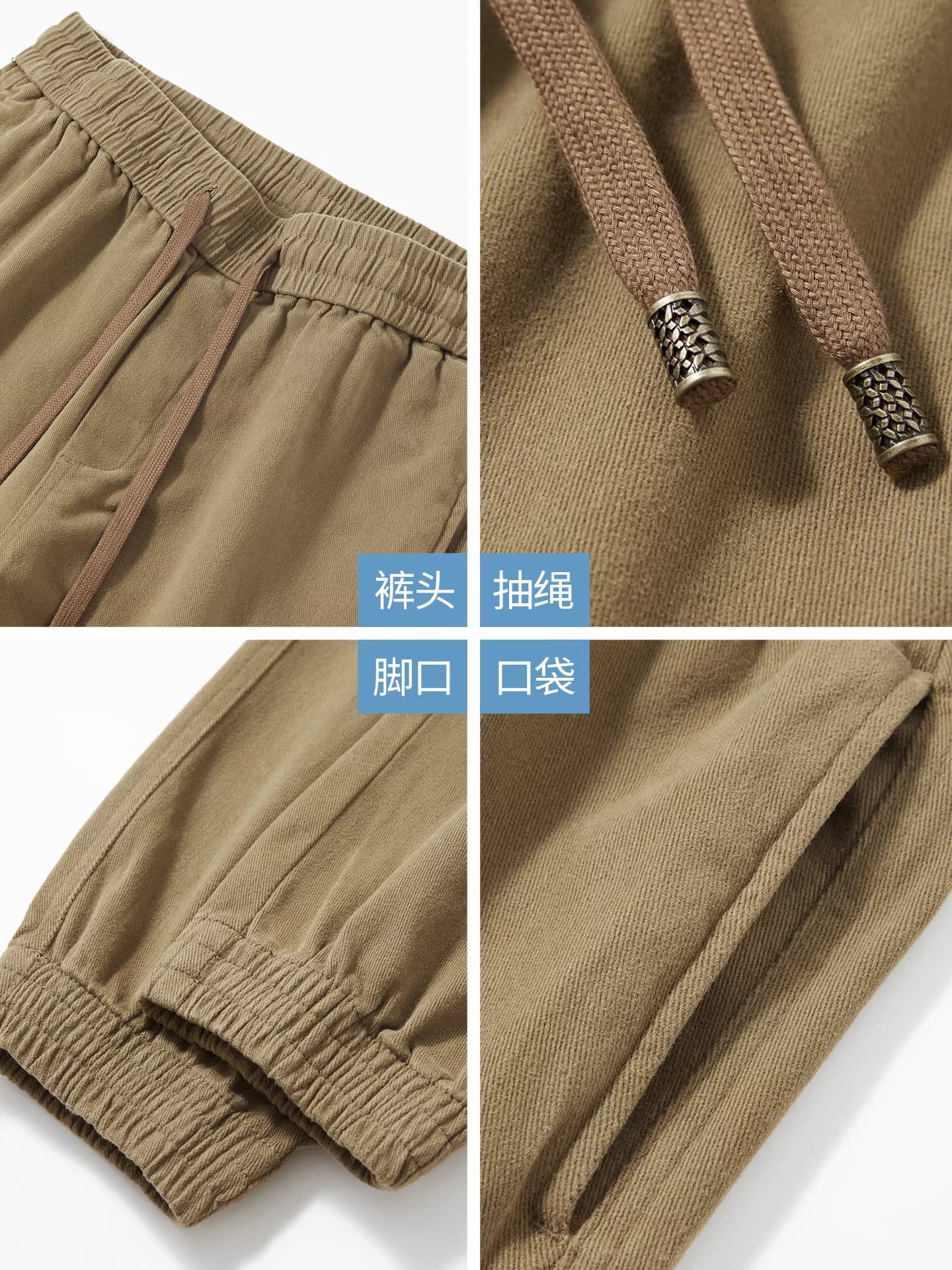 Quần cargo nam chất liệu dày dặn, mùa xuân thu, phong cách retro Mỹ, dáng rộng, thể thao, màu kaki, quần dài thường ngày