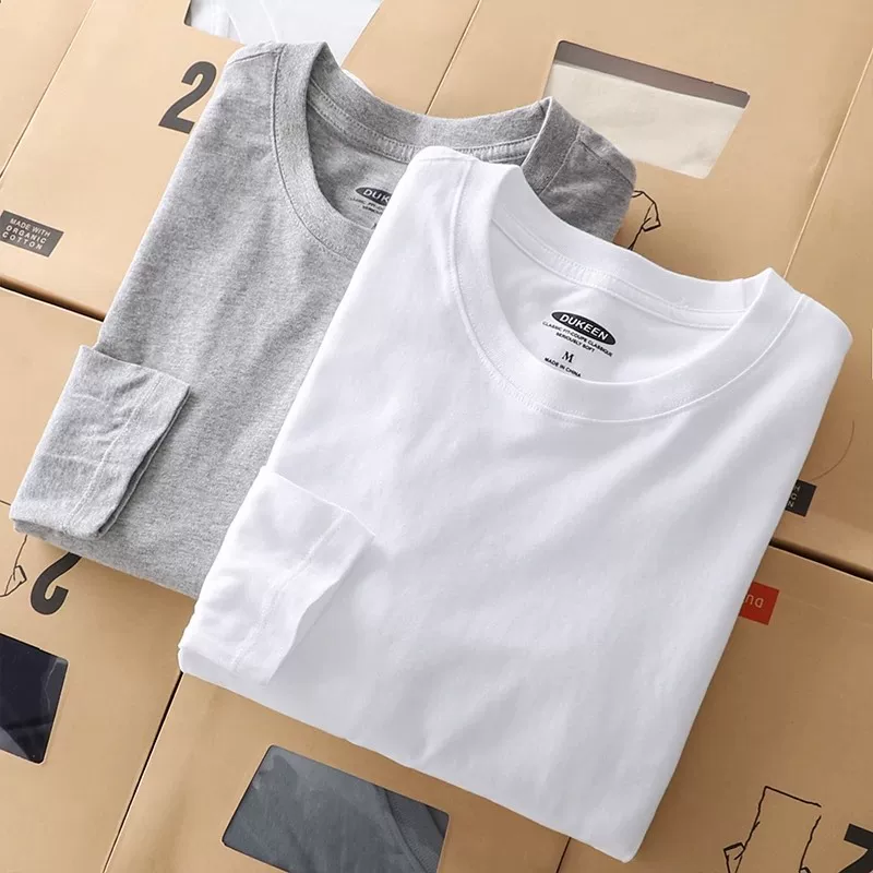 (Mua một tặng một) Áo sơ mi cotton nguyên chất Tân Cương hạng nặng 230G dành cho nam, áo thun dài tay màu trắng tinh khiết cho mùa thu đông.