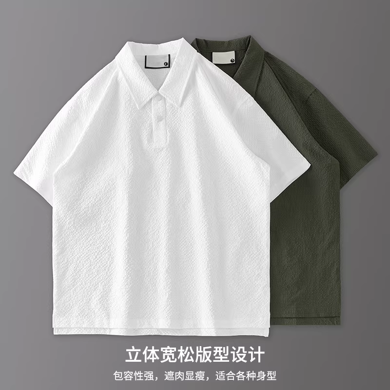 Áo polo nam chất liệu vải gân thoáng khí, nhanh khô, kiểu dáng Mỹ cao cấp, tay ngắn, mùa hè, cổ trụ.