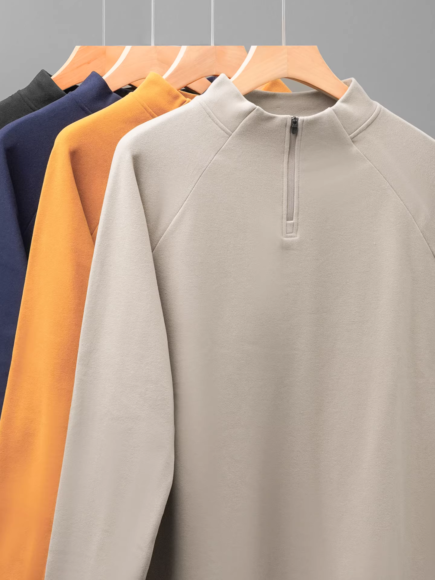 Áo thun nhung Đức hai mặt hạng nặng Pure Group 320G dành cho nam, dài tay, lớp trong màu trơn mùa thu đông, áo lót nửa khóa kéo ấm áp.