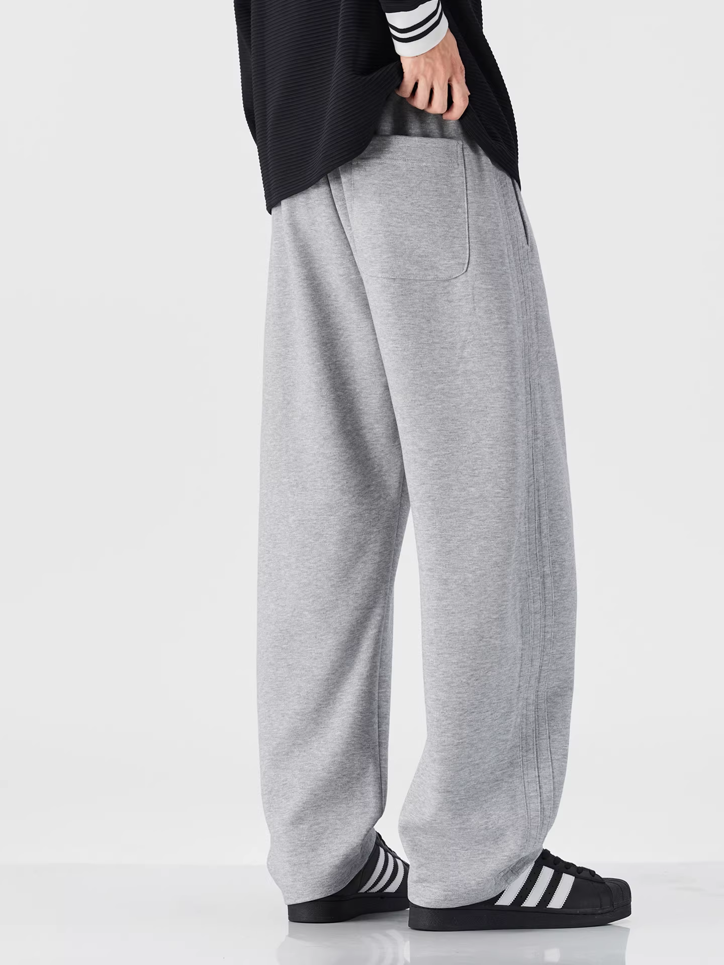 Quần thể thao ống thẳng hạng nặng 500G dành cho nam, thương hiệu thời trang phong cách Mỹ mùa đông, lót lông cừu, ấm áp, sọc, dáng rộng, quần dài thể thao thường ngày