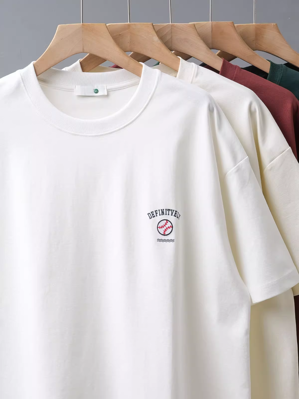 Áo thun ngắn tay hạng nặng Pure Group 260G dành cho nam, cổ tròn mùa hè, dáng rộng, thêu bóng chày cổ điển, áo sơ mi cơ bản màu trơn.