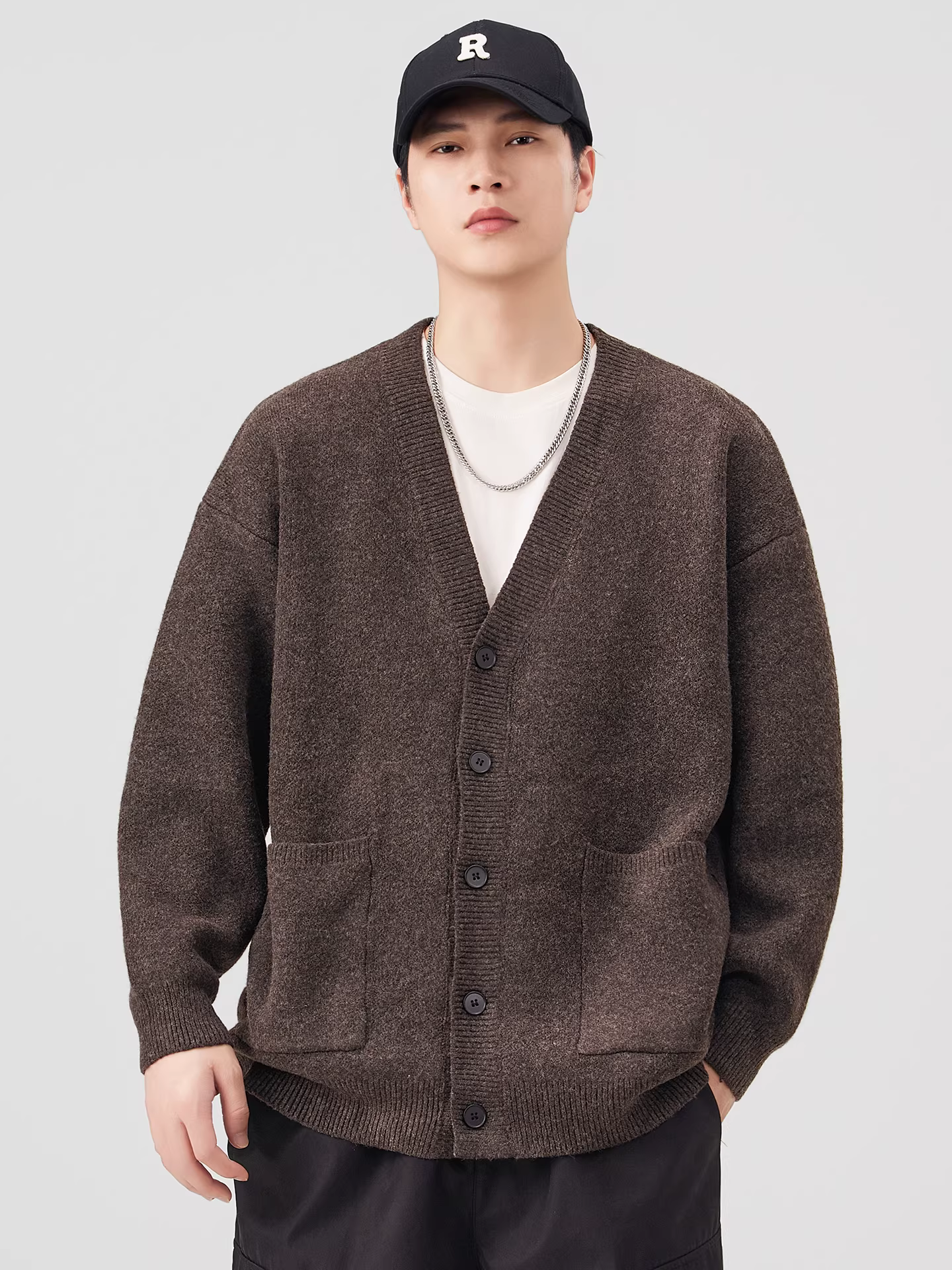 Áo len hạng nặng Pure Group 750G dành cho nam, phong cách Mỹ mùa thu đông, áo len cổ chữ V giản dị và ấm áp, áo khoác len dệt kim.