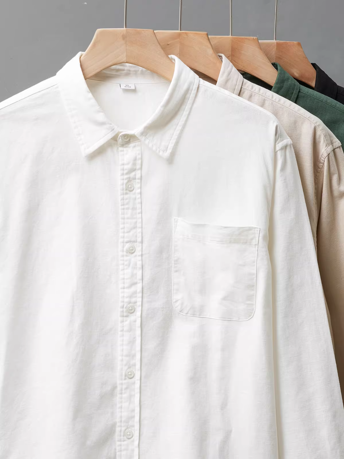 Áo sơ mi vải lanh kiểu Mỹ dành cho nam, tay dài, mẫu mới thu đông 2024, áo sơ mi trắng cao cấp chất liệu cotton-lanh, áo khoác cổ điển dáng xuông