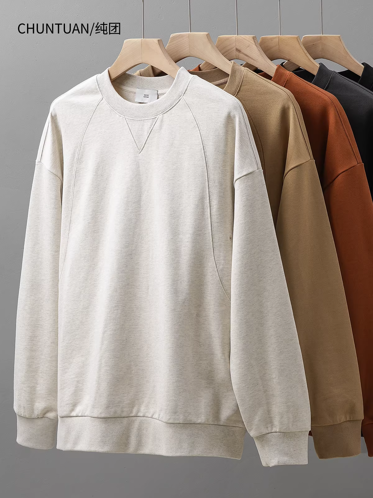 Áo thun cổ tròn chất liệu cotton nguyên chất 500G dành cho nam, phong cách Mỹ cổ điển mùa thu, màu trơn, dáng rộng, kiểu áo khoác