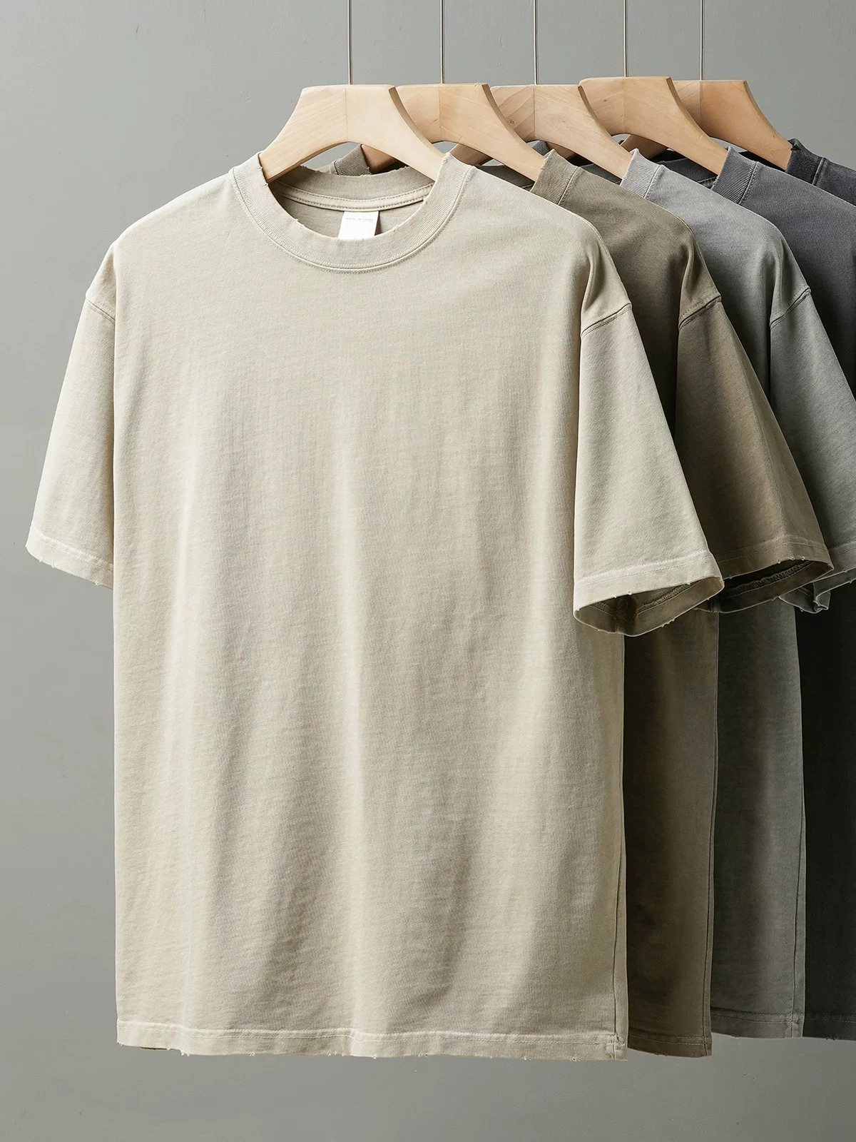 Áo thun cotton 100% dày dặn 300G, kiểu dáng cũ kỹ, tay ngắn, thời trang, thương hiệu Mỹ, phong cách retro cổ điển, dáng rộng, cổ tròn, mùa hè dành cho nam