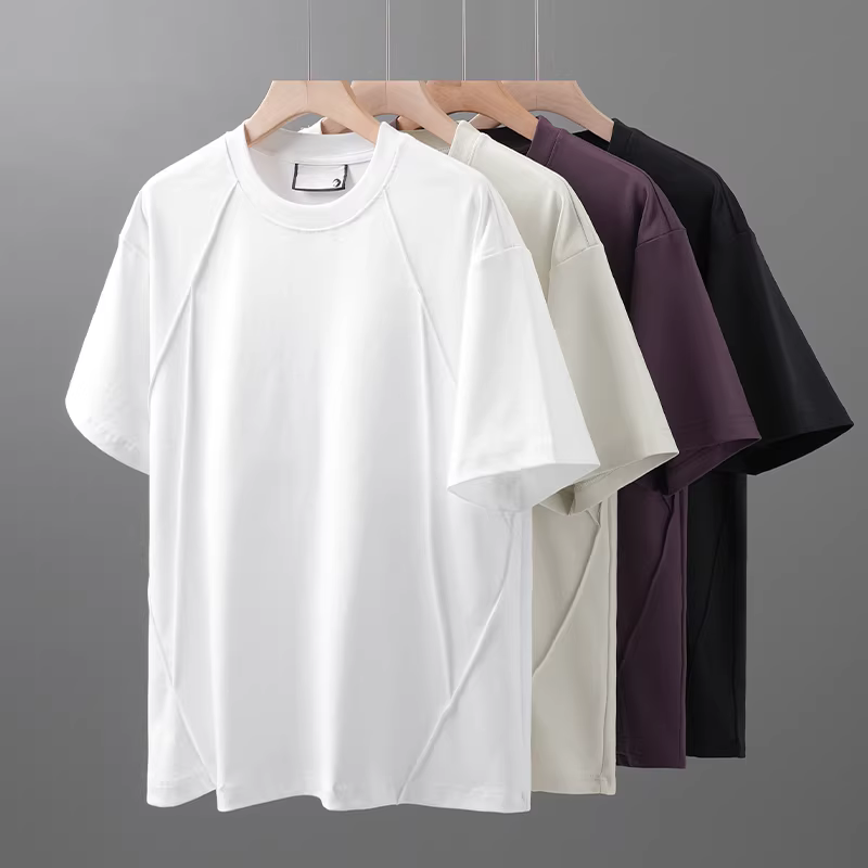 Áo thun nam chất liệu cotton mercerized 50s, mát lạnh, tay ngắn, chất liệu lụa đá dày dặn, phối màu trơn, tay lửng, dày 250G, thích hợp cho mùa hè