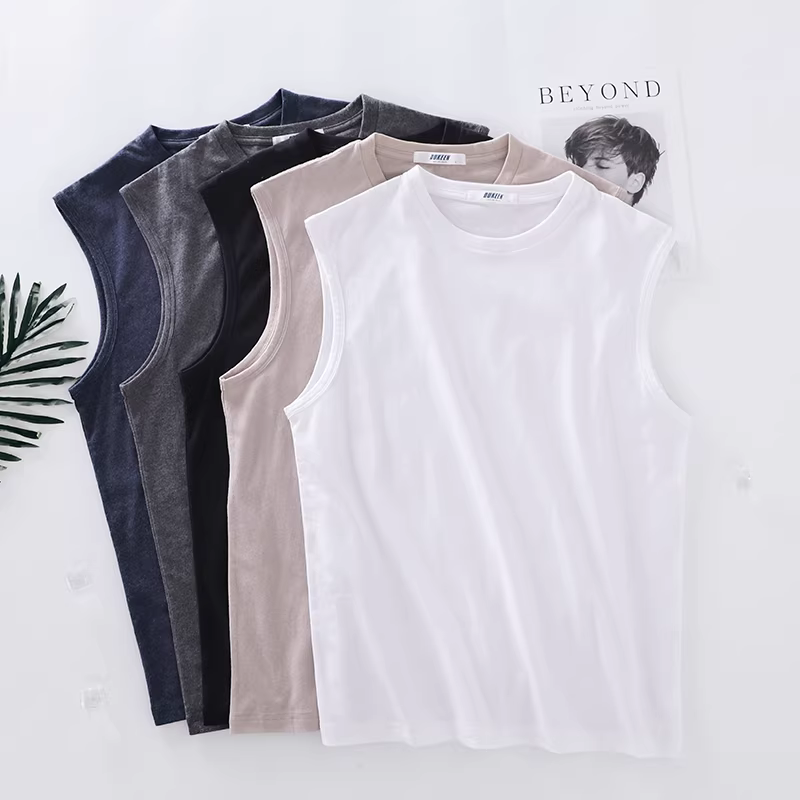 Áo ba lỗ cotton nguyên chất hạng nặng kiểu Nhật dành cho nam, thương hiệu thời thượng, dáng rộng mùa hè, thể thao, áo thun không tay, áo ngắn tay nam.