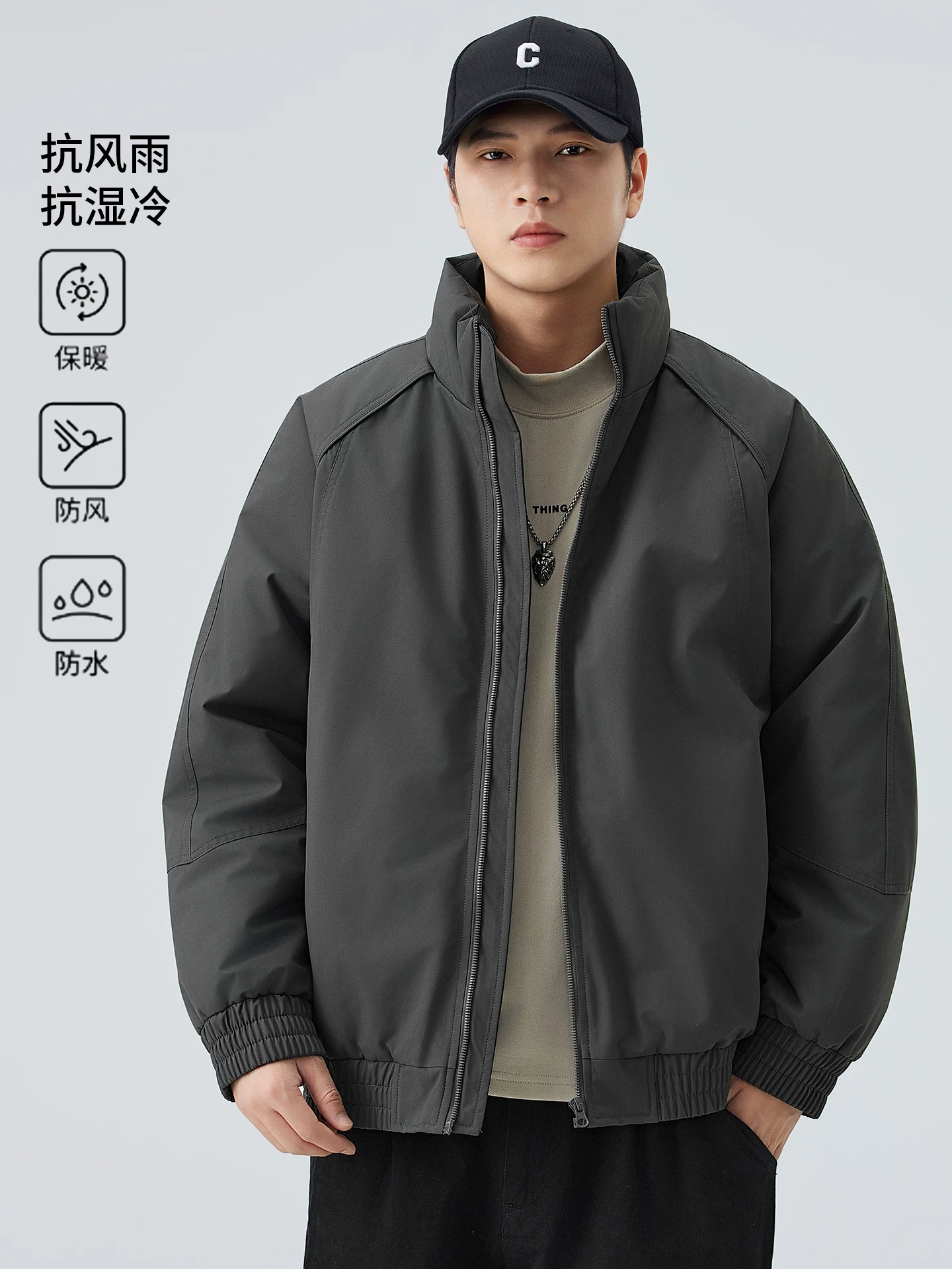 Áo khoác cotton cổ đứng kiểu Mỹ nguyên chất dành cho nam, áo khoác cotton dày dặn cao cấp mùa đông, áo khoác ngoài mùa đông dày dặn ấm áp.