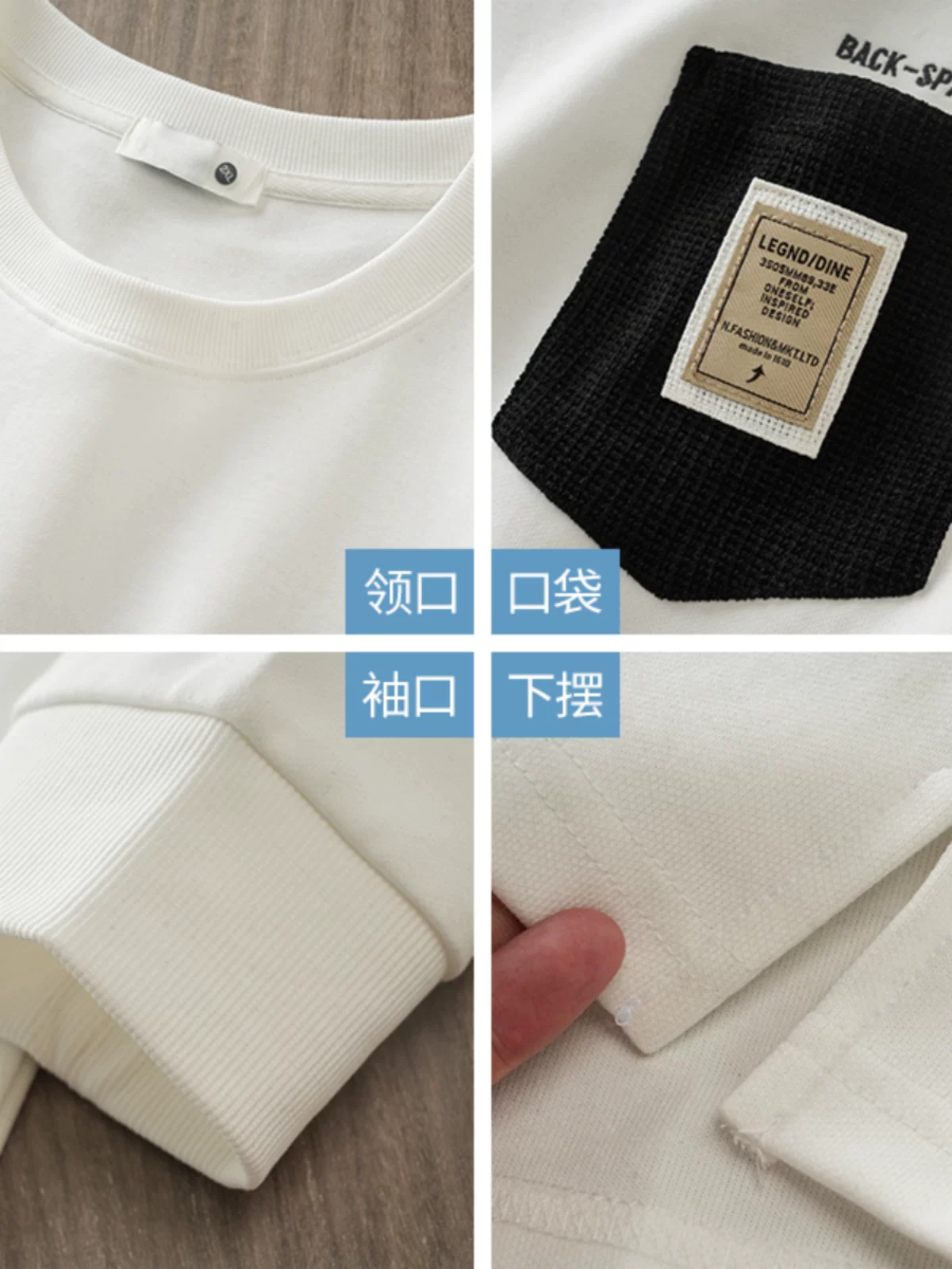 Áo thun dài tay bằng cotton nguyên chất 400G dành cho nam, áo sơ mi cơ bản có túi màu cổ điển kiểu Mỹ mùa xuân và mùa thu, áo nỉ cổ tròn dáng rộng.