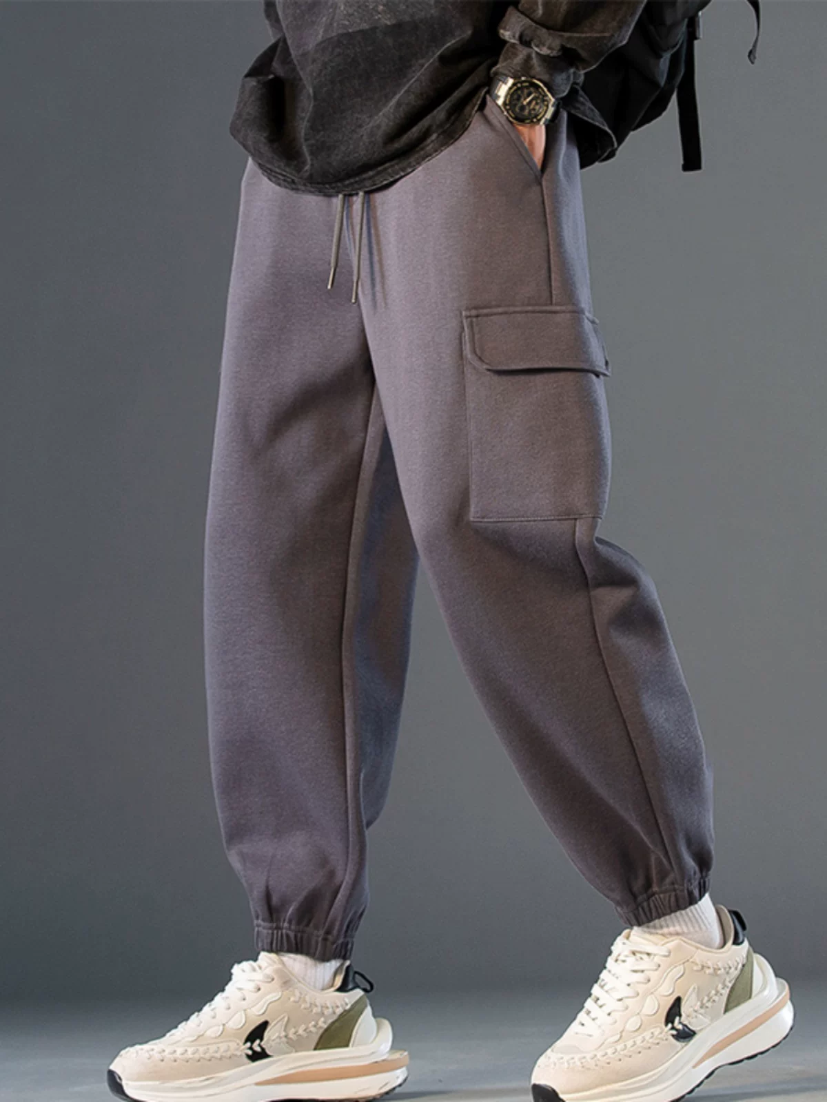 Quần jogger thể thao hạng nặng 460G kiểu Mỹ thuần túy dành cho nam, mùa thu đông, có túi, trang phục đi làm, dáng rộng, quần dài thể thao thường ngày, hợp thời trang.