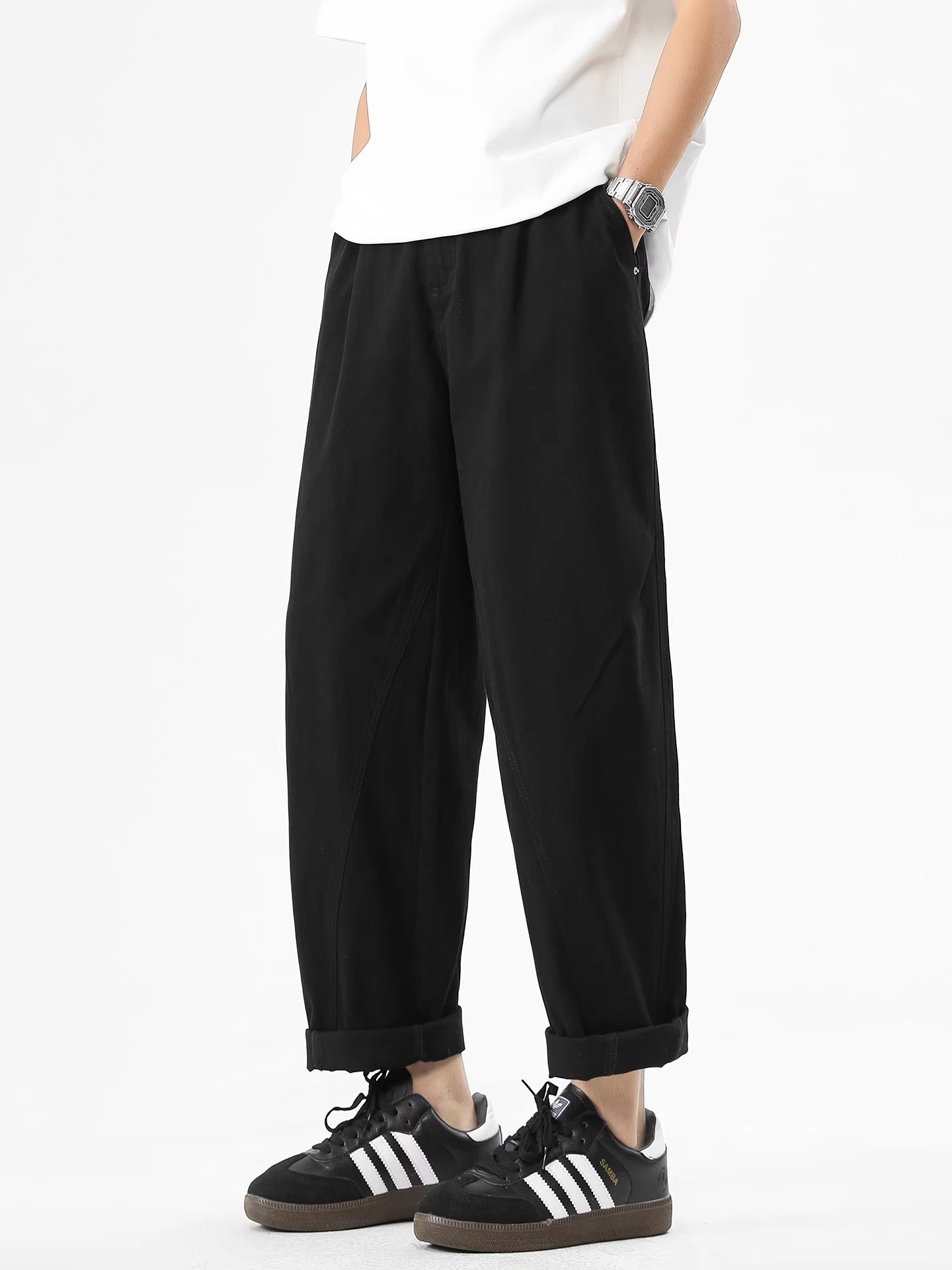 Quần cargo nam chất liệu dày dặn, dáng rộng mùa hè, phong cách Nhật Bản, thương hiệu thời thượng, quần cotton nguyên chất đã qua xử lý, quần dài dáng thẳng suông, phong cách thường ngày.