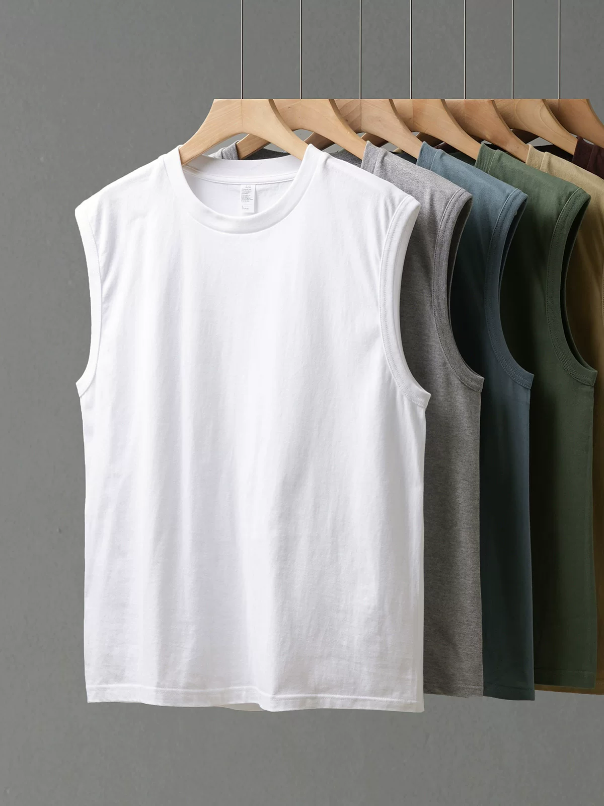 Áo thun nam cotton 100% dày dặn 250G, kiểu dáng rộng rãi thoáng mát mùa hè, áo ba lỗ thể thao tập luyện màu trơn cổ tròn