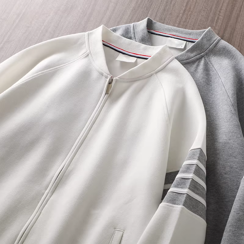 Áo khoác bốn sọc kiểu Nhật dành cho nam, áo khoác bóng chày cổ đứng dáng rộng, chất liệu dày dặn, không có mũ trùm đầu, áo cardigan kiểu dáng thời trang
