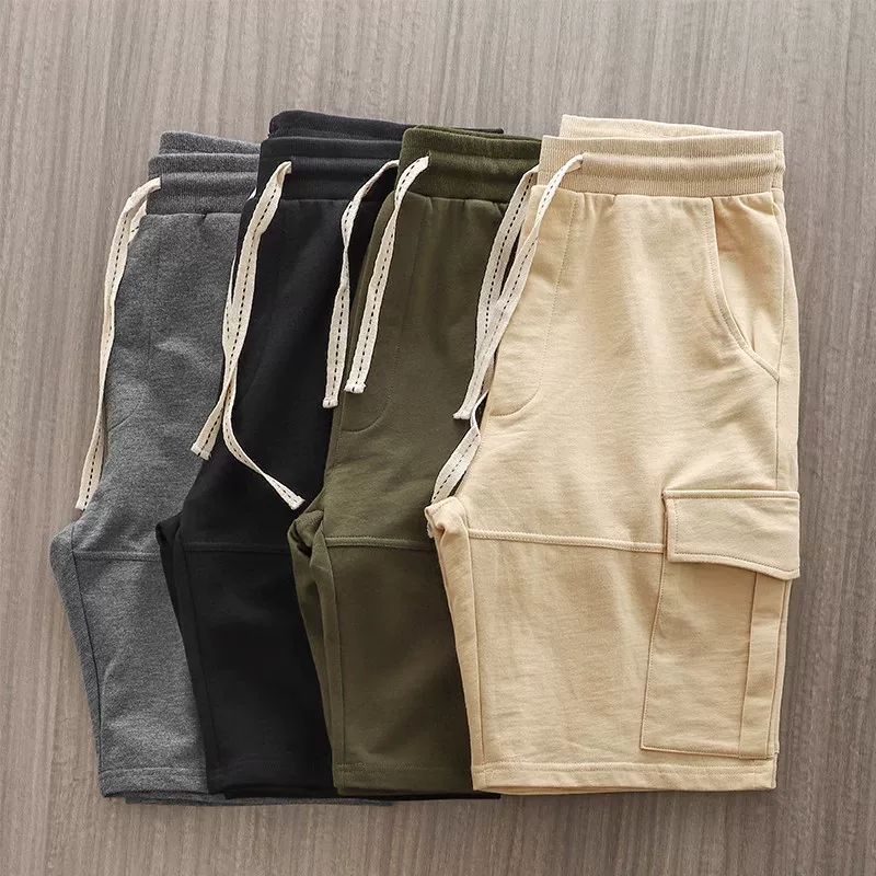 Quần short chở hàng hạng nặng kiểu Nhật dành cho nam, kiểu dáng mùa hè mới, túi vải bông nguyên chất, quần short năm điểm dáng rộng, dáng thẳng, hợp thời trang, thương hiệu thời trang