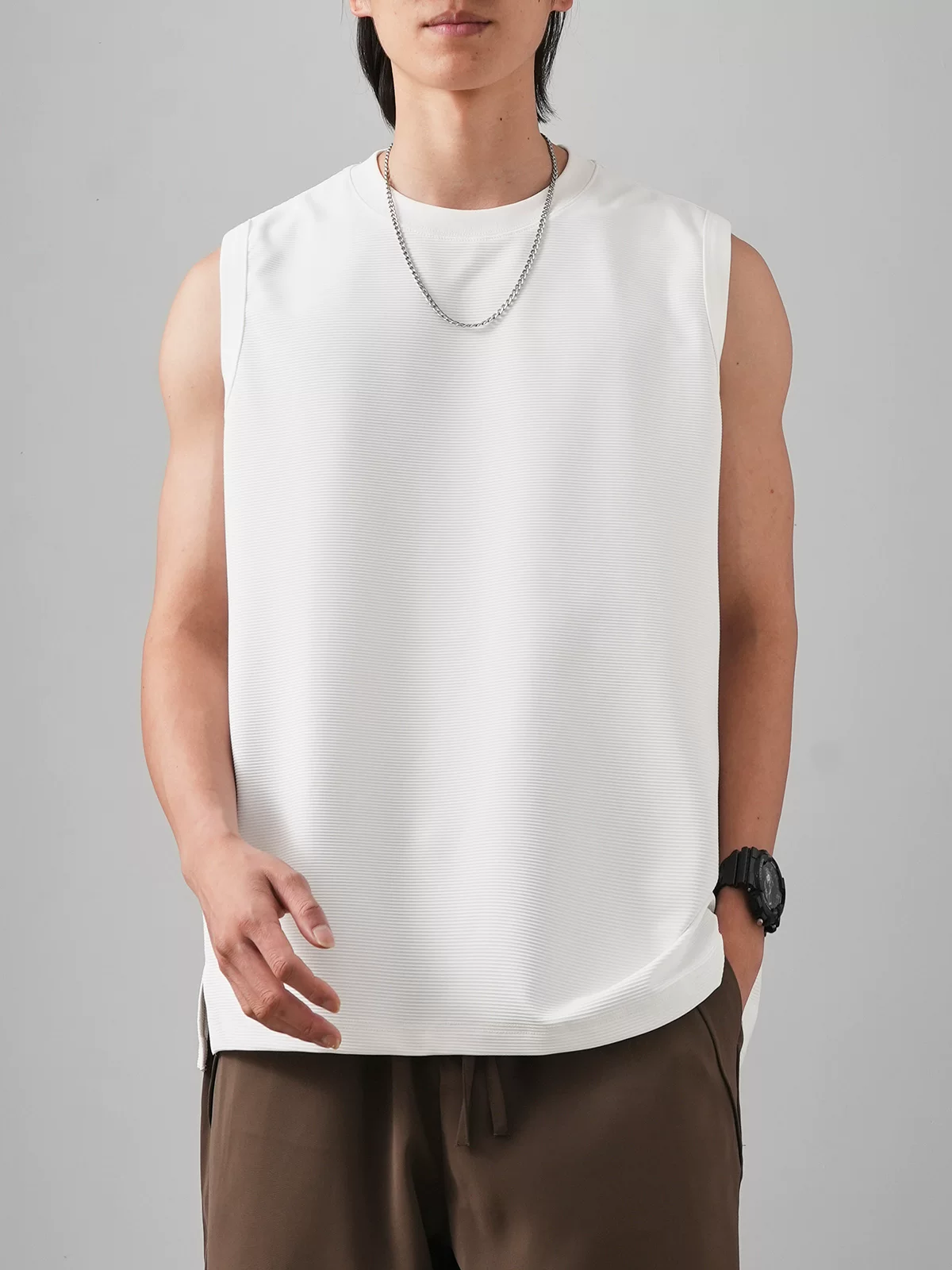 Áo vest hạng nặng 260G dành cho nam, kiểu dáng rộng rãi phong cách Mỹ mùa hè, áo thun thể thao không tay, áo ba lỗ mặc ngoài.