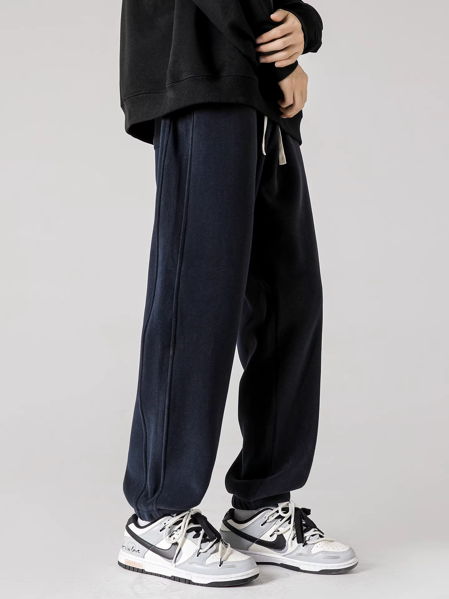 Quần jogger nỉ hai mặt dày dặn dành cho nam, mùa thu đông, lót lông cừu, dày dặn, ấm áp, quần thể thao dáng thẳng, phong cách thường ngày.