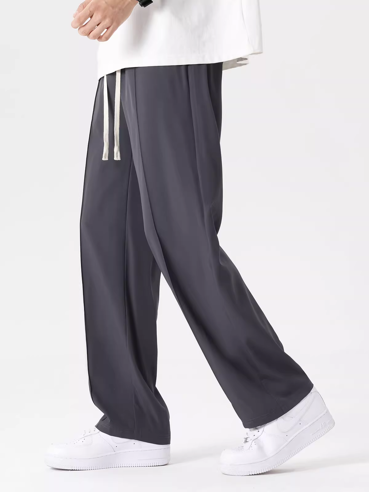 Quần âu nam chất liệu lụa đá mát lạnh, quần thể thao mùa hè mỏng nhanh khô, dáng rộng, có hiệu ứng xếp ly, quần dài ống thẳng