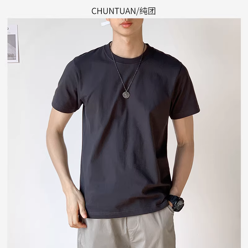 Áo thun hạng nặng 300g kiểu Mỹ dành cho nam, tay ngắn, phong cách retro Nhật Bản, cotton nguyên chất Tân Cương, áo thun nửa tay màu trắng tinh khiết dành cho mùa hè.