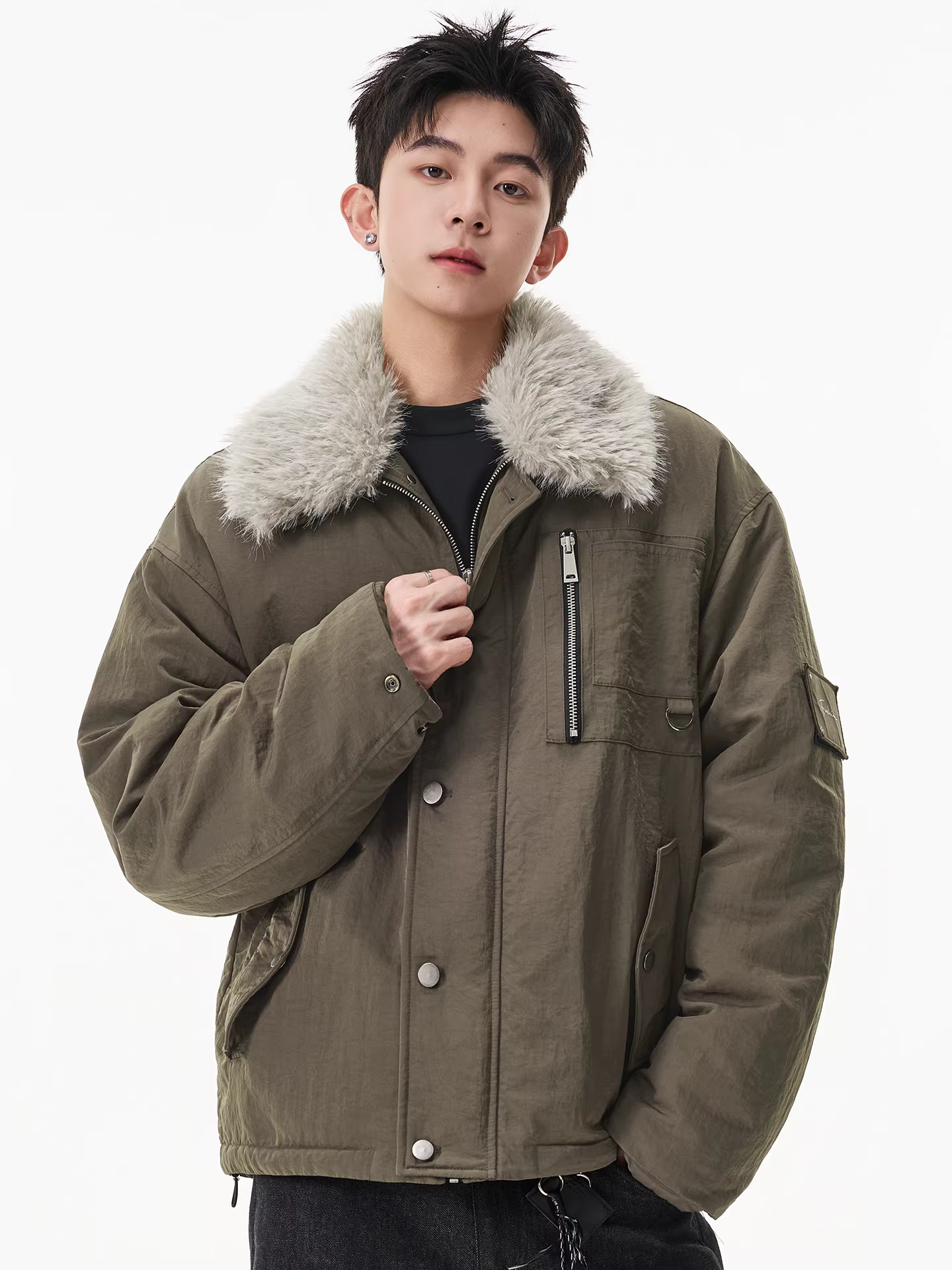 Áo khoác cotton săn bắn kiểu Mỹ nguyên chất dành cho nam, mùa đông, mát mẻ và sành điệu, cổ lông có thể tháo rời, áo khoác bảo hộ lao động bằng cotton dày.