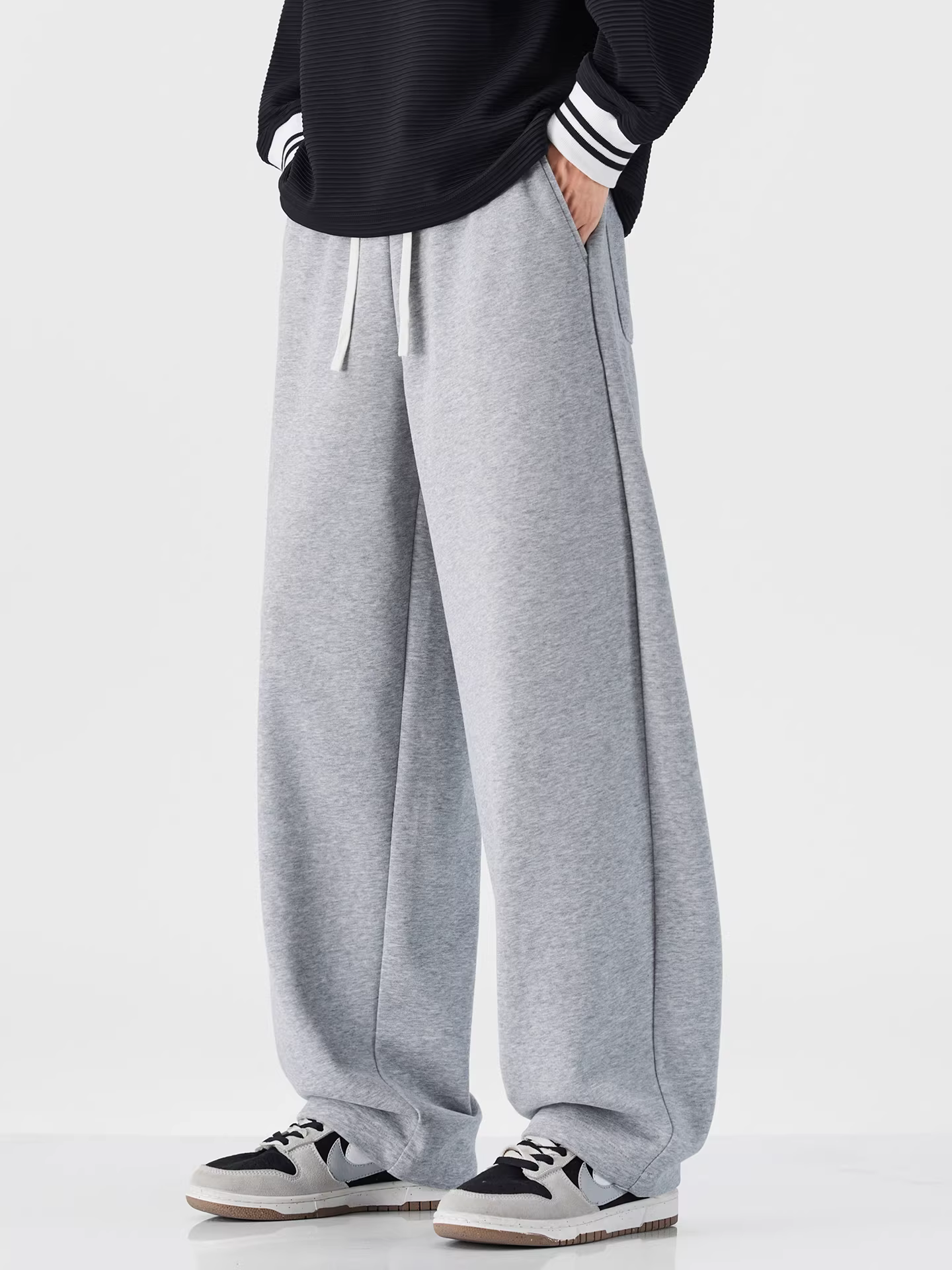 Quần thể thao lót lông cừu hạng nặng Pure Group 480G dành cho nam, phong cách Mỹ mùa thu đông, dày dặn, ấm áp, rộng rãi, quần ống rộng, quần dệt kim ống thẳng.