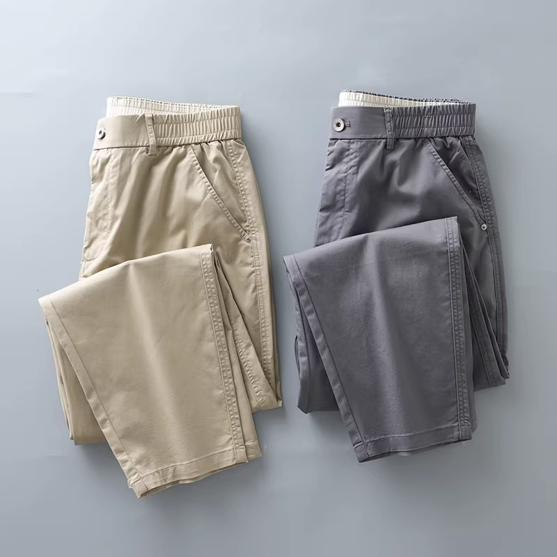 Quần lụa đá mát lạnh cho nam, kiểu mới xuân 2025, quần công sở phong cách retro Mỹ, quần suông ống đứng dáng rộng thoải mái
