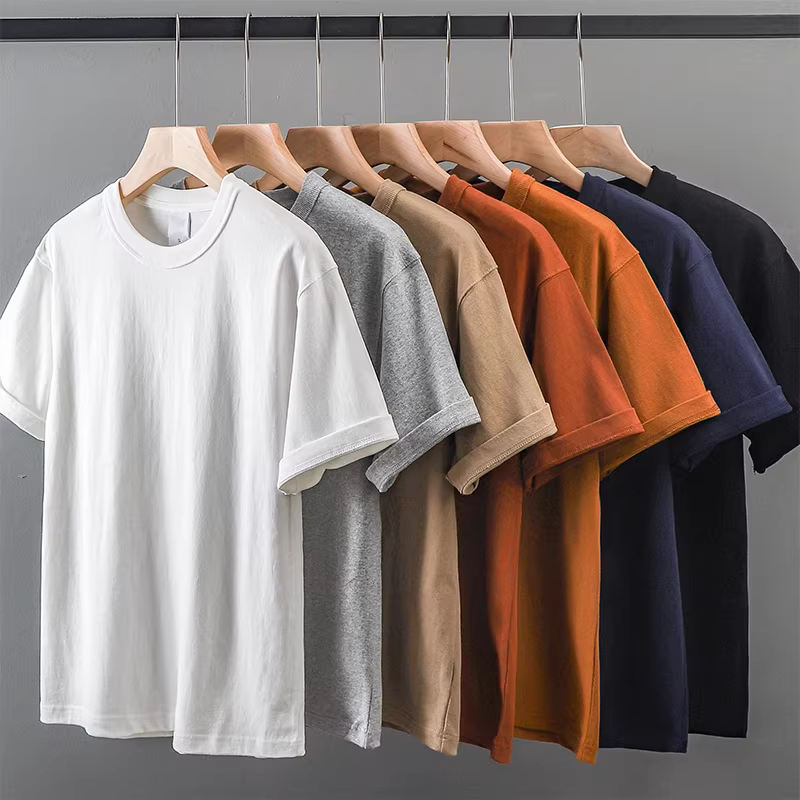 Áo thun ngắn tay hạng nặng 320G kiểu Nhật Bản dành cho nam, mùa hè chất liệu cotton nguyên chất dày cổ nhỏ màu trắng tinh khiết kiểu Mỹ nửa tay.