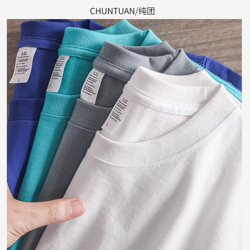 Áo thun nam tay ngắn mùa hè 2022 chất liệu cotton nặng 260g, cổ nhỏ, kiểu dáng cơ bản, hàng mới nguyên bản, chất liệu cotton nguyên chất Tân Cương, áo nửa tay nữ