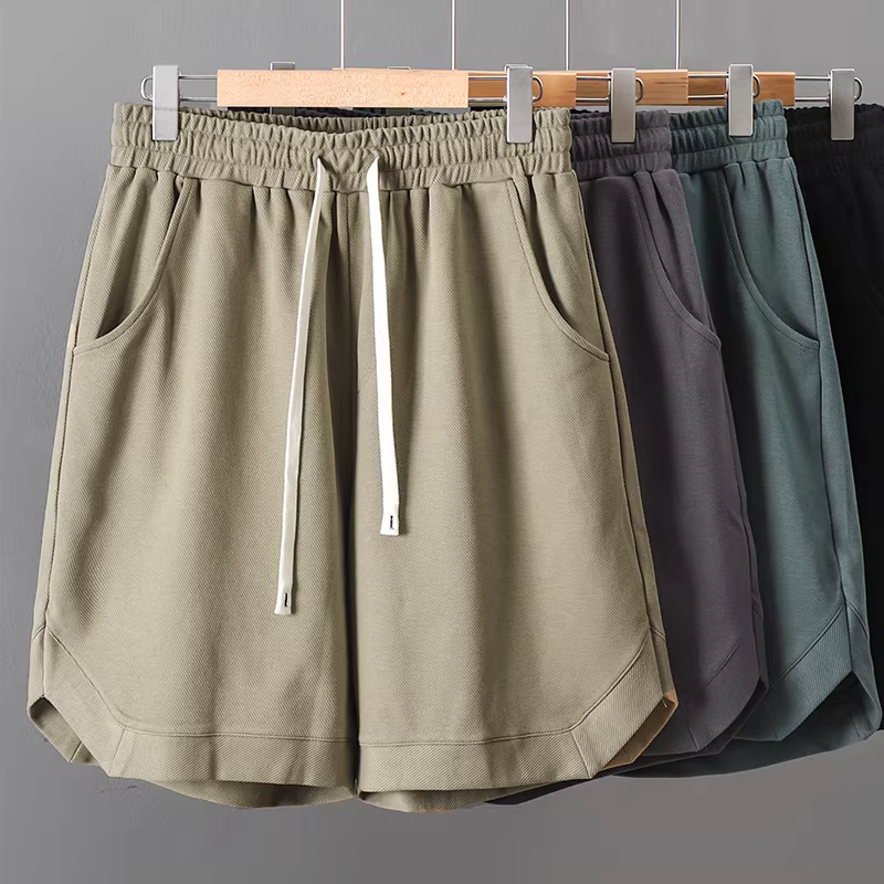 Quần short hạng nặng kiểu Mỹ dành cho nam, mùa hè 2024, quần short dài vừa phải, thoáng khí, dáng rộng, mặc thường ngày, thích hợp cho hoạt động ngoài trời, quần short thể thao bóng rổ năm điểm.