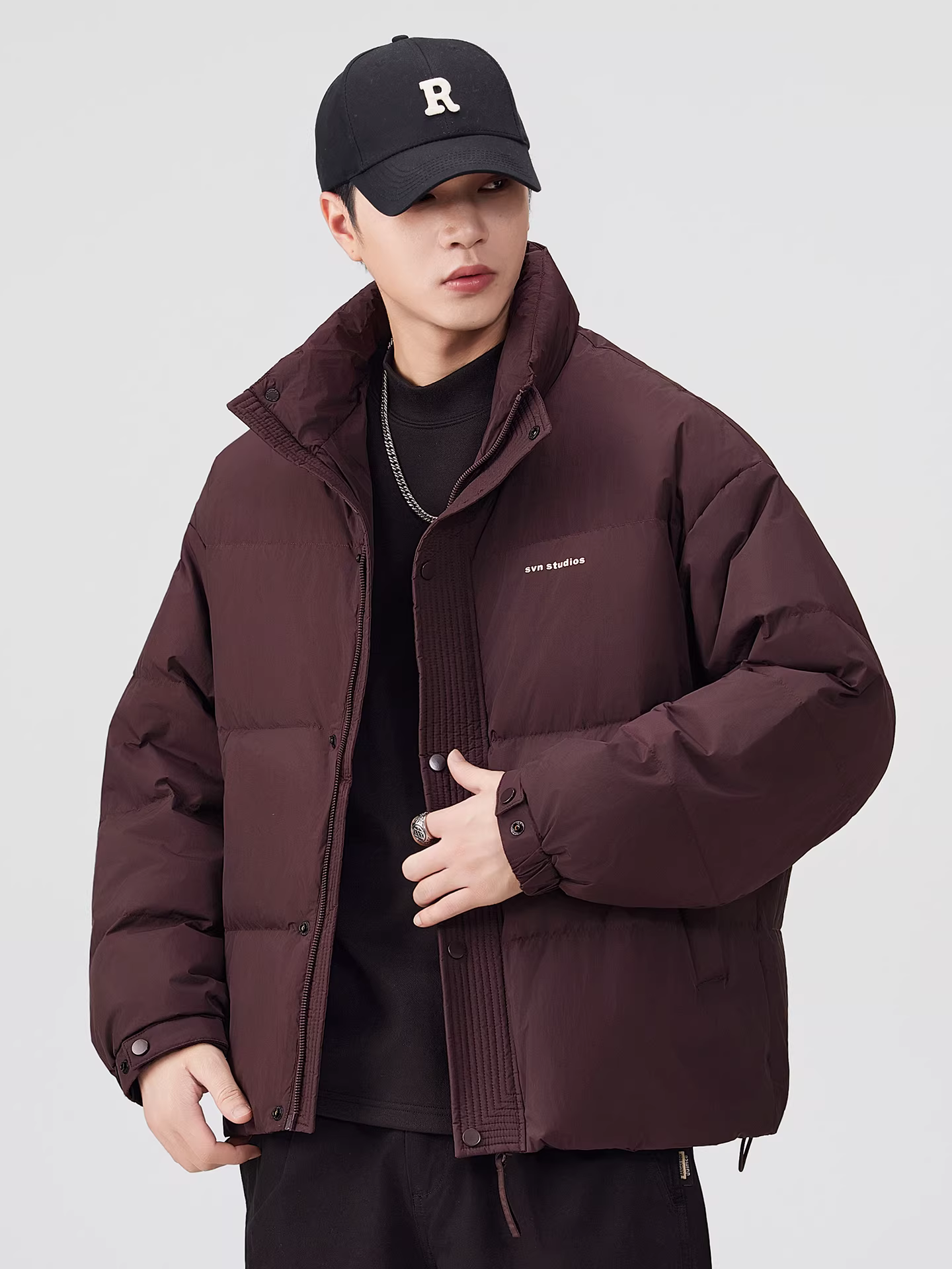 Áo khoác nam mùa đông kiểu Mỹ dày dặn, ấm áp, lót bông, cổ đứng, độn 90% lông vũ vịt.