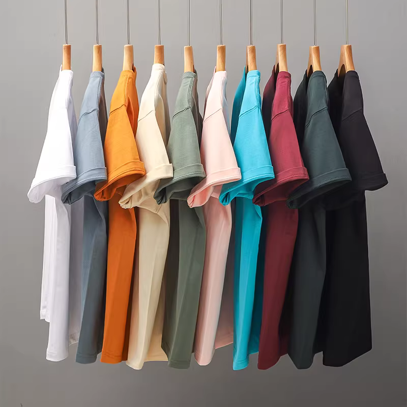 Áo thun nam chất liệu cotton nguyên chất kiểu Mỹ, dày 300g, tay ngắn, kiểu dáng cơ bản mùa hè, màu trắng trơn, kiểu nửa tay.